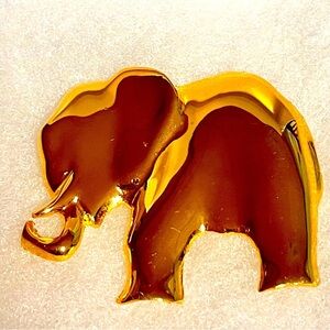 Elephant Gold Tone Trunk Up For Good Luck Brooch Pin Reflective Shiny Safari VTG